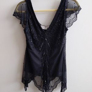 Scala beautiful black beaded top M EUC